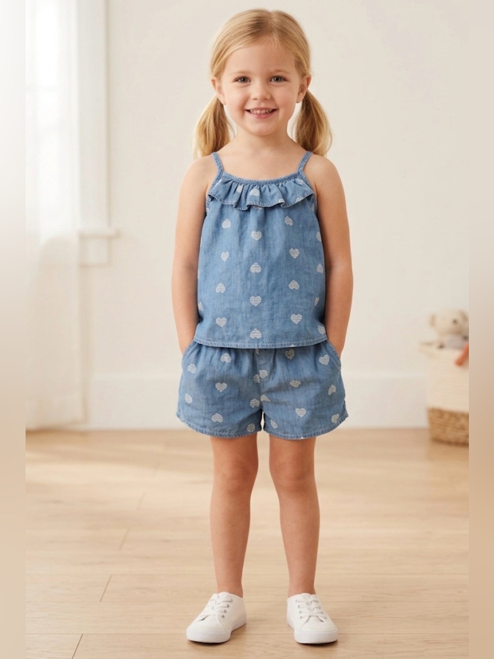 jumping beans Light Blue Heart Chambray Two-Piece Set